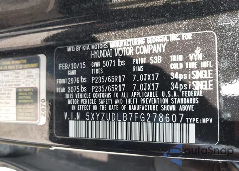 2015 Hyundai Santa Fe Sport 2.4L from USA, damaged, VIN 5XYZUDLB7FG278607